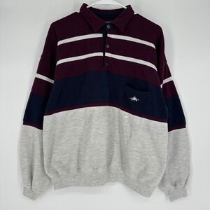 Vintage 80s 90s Green Line Colorblock Polo Sweatshirt Burgundy Navy Airplane